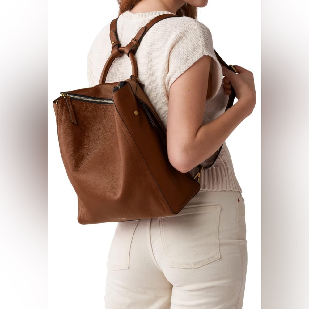 Fossil Cognac Pebbled Leather Convertible Backpack